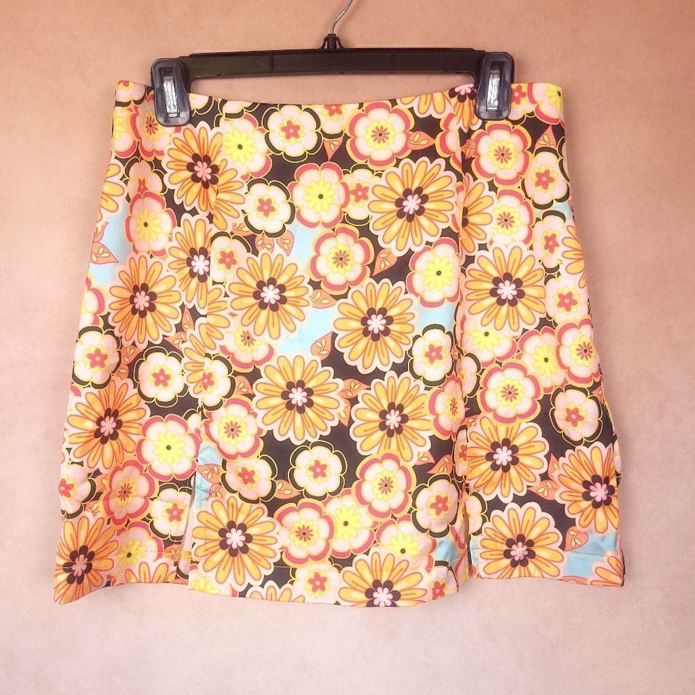 Dee Elly Floral Front Slit Mini Skirt 90s Y2K size Large